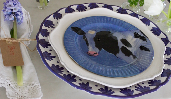Cottage Easter Cow Place Setting | DeliciousPerspective.com